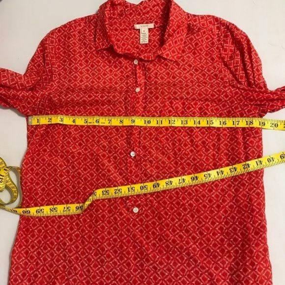 J Crew Red Coral Medium Charise Ikat Print Top - Picture 5 of 10